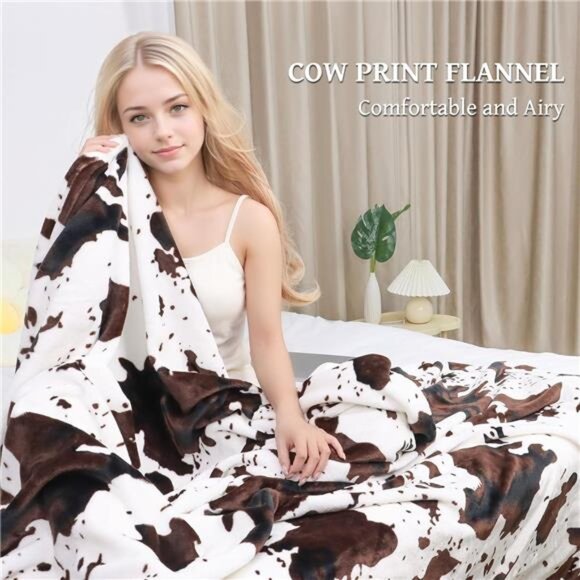 Fleece Cow Print Throw, Super Soft Flannel Cozy Fuzzy Cow Blankets for Adults - Picture 2 of 7